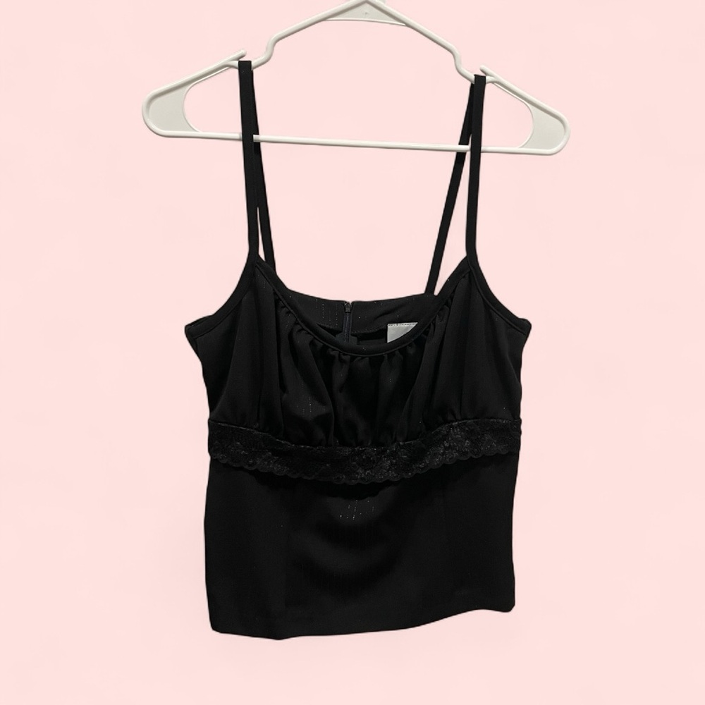 Cute vintage 90’s black metallic stripe lace camisole suit top luxury suit